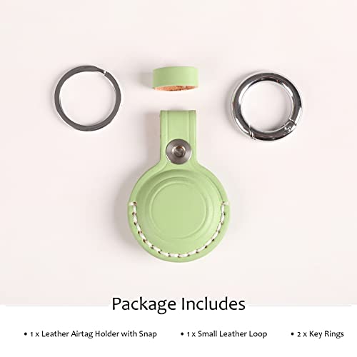 Genuine Leather Keychain Holder Compatible with iTag ([1 Pack] Green V1.0)