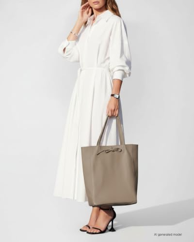 Genuine Italian Leather Tote Bag for Women (Taupe)