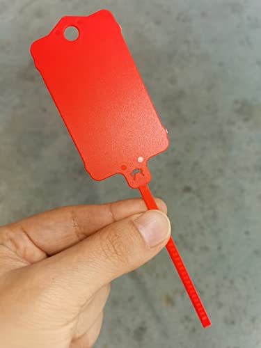 100pcs Reusable Blank Plastic Tags Ties Key Tags 1.45"*2.48" Serrated Tension Sealing Strap with Large Label Plastic Tie Mark Label Waterproof Hang Sign Write on Tag (Red)