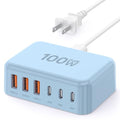 USB Fast Charger Block 50% Smaller 100W Max 6 (Light Blue / 100W)