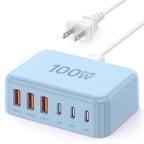 USB Fast Charger Block 50% Smaller 100W Max 6 (Light Blue / 100W)