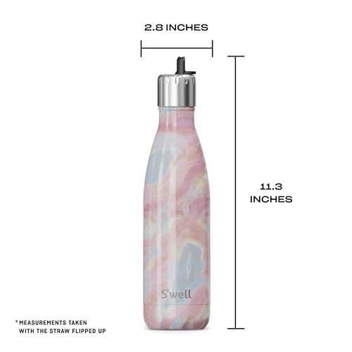 Stainless Steel Water Bottle with Flip Straw Cap (Geode Rose / 17 Ounces)