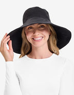 Women's Ultra Wide Cotton Linen Hat UPF 50+ (Small-Medium / Black)