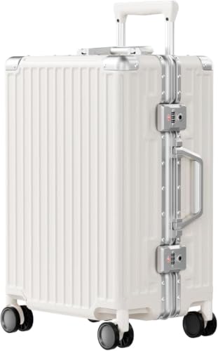 Carry On Luggage PC+ABS Aluminum Frame Zipperless Luggage Hard Shell Suitcase TSA Lock Double Spinner Wheels 20 Inch White (White / 20-inch(upgraded Tsa Lock))