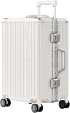 Carry On Luggage PC+ABS Aluminum Frame Zipperless Luggage Hard Shell Suitcase TSA Lock Double Spinner Wheels 20 Inch White (White / 20-inch(upgraded Tsa Lock))