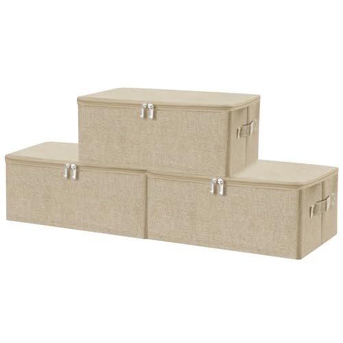 Fabric Storage Bins with Zipper Lids (Beige / Small (Pack of 3))