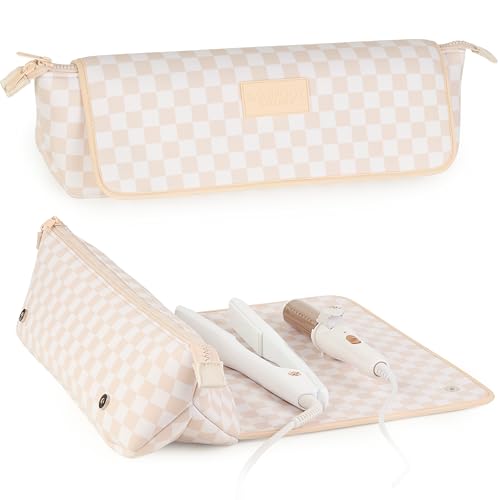 Hair Tools Travel Bag and Heat Resistant Mat 17" Checkered (Checkered Peach)