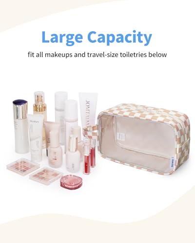Clear Toiletry Bag for Women (Y-Light Brown Checkerboard)