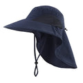 UPF50+ Mens Sun Hat Wide Brim Mesh Fishing Hat with Neck Flap UV Protection Hat for Gardening Golf Navy Blue (Large-X-Large / Navy Blue)