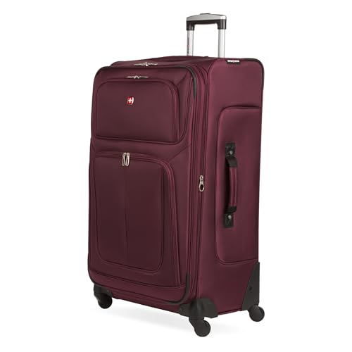 Sion Softside Expandable Spinner Luggage Durable Lightweight Travel Suitcase (Checked-Large / Merlot)