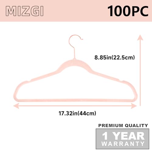 Blush Pink Velvet Hangers 100 Pack Non Slip Heavy Duty Rose Gold Hook (Blush Pink/Rose Gold / 100-Pack)