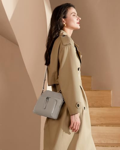 Real Leather Crossbody Bags for Women Travel Wallet Purse Light Grey (Beige Gray)