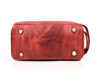 10" Premium Leather Toiletry Travel Pouch With Waterproof Lining (Scarlet Red)