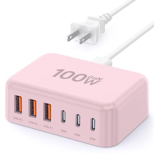 USB Fast Charger Block 50% Smaller 100W Max 6 (Pink / 100W)