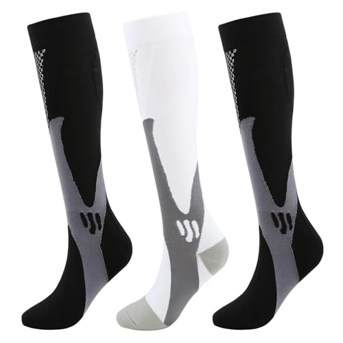 Women Compression Socks 3Pcs (XL/XXL / 01 Black | Black | White)