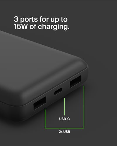 20000mAh 15W 3 Port Power Bank (Black)