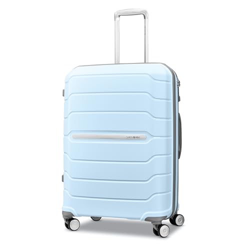 Freeform 24 Inch Medium Luggage with Dual 360° Spinner Wheels (Checked-Medium Spinner / Sky Blue)