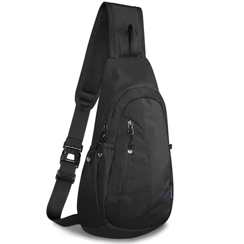 Small Sling Bag Lightweight Crossbody Bag for Women Men Hiking Backpack Travel Shoulder Bag Chest Daypack for Gym Work Outdoor Sports Black Black (Black/Black)