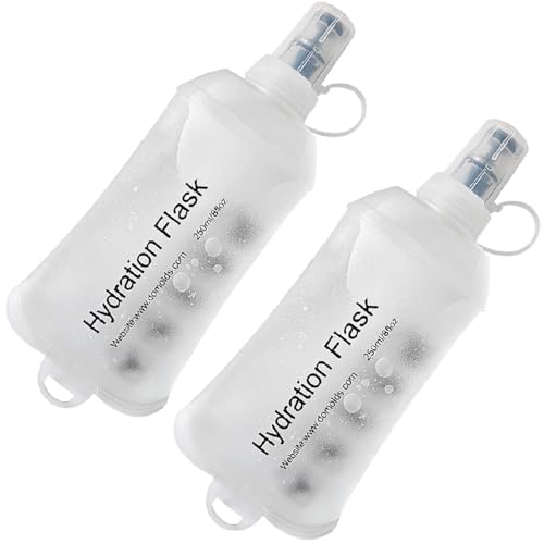 250ml Soft Flask TPU Foldable Running Hydration Flask (Clear Pack of 2-250ml)