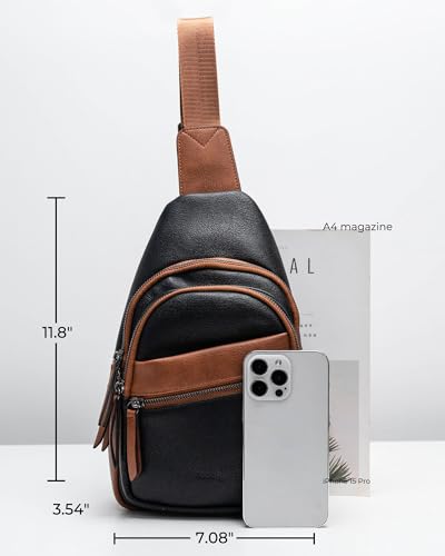 Large Sling Bag for Women Crossbody Purse Leather Fashionable Trendy Chest Bag for Travel (Brown With Black / Leather-like Flex)
