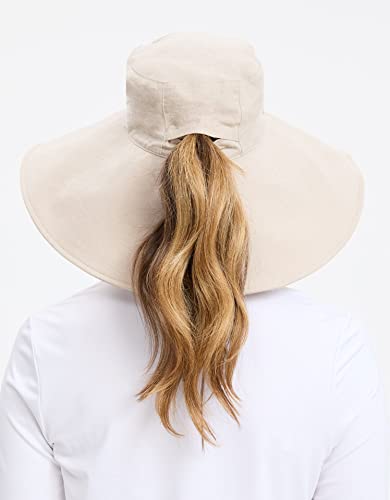 Women's Ultra Wide Cotton Linen Hat UPF 50+ (Small-Medium / Light Natural)