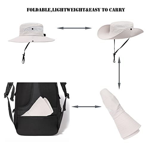 Womens Summer Sun Hat Beach Hat Wide Brim Outdoor UV Protection Hat Foldable Cool Mesh Ponytail Bucket Hat (6-7 / Beige)