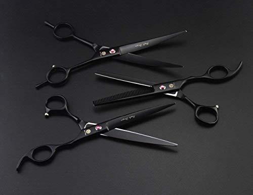 7" Dog Grooming Scissors Set with Rhinestone Accent (Black Painting)
