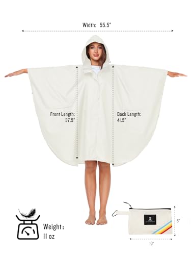 Unisex Rain Poncho Hooded Waterproof Raincoat for Adults Women (Beige)
