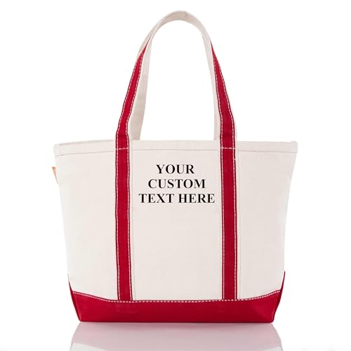 Medium Classic Personalized Monogram Canvas Tote Bag for Women (Red)