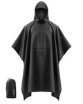 Hooded Rain Poncho Packable Waterproof Unisex Raincoat with Pocket (Large / Black)
