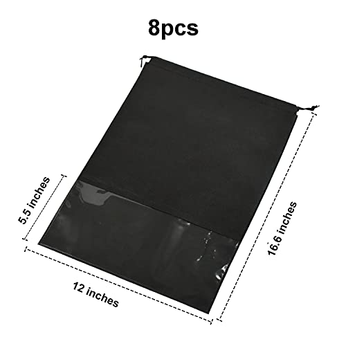 8PCS Travel Shoe Bags with Rope for Men and Women Large Shoes Pouch Organizers (Black)