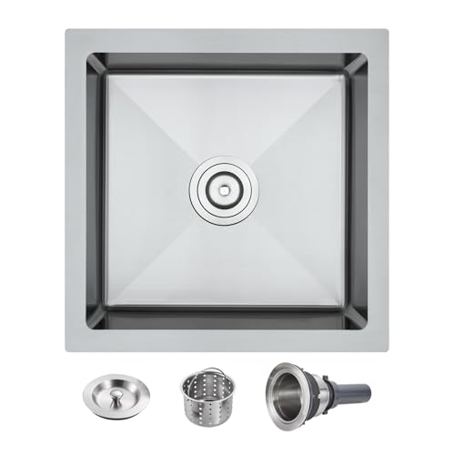 15×15 Inch Undermount Kitchen Bar Sink (L 15"×W 15"×H 8" / Brushed)