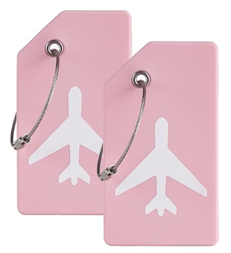 8 Pack Initial Luggage Tags for Suitcases Airplane Travel Essentials (Pink / Plane)