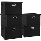 Large 17" 36 Quart Collapsible Stackable Storage Bins with Lids (Black / Large -5 Pack)