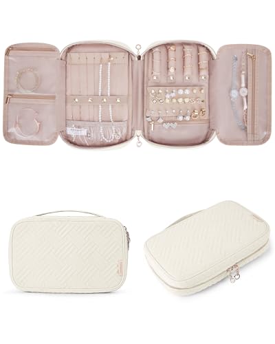Jewelry Organizer Case Large Travel Jewelry Storage Bag (Medium / Beige)