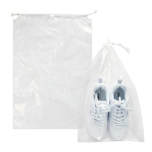 100 Pack 12x18 inch Plastic Drawstring Bags Transparent Shoe Bags (12x18 inch)