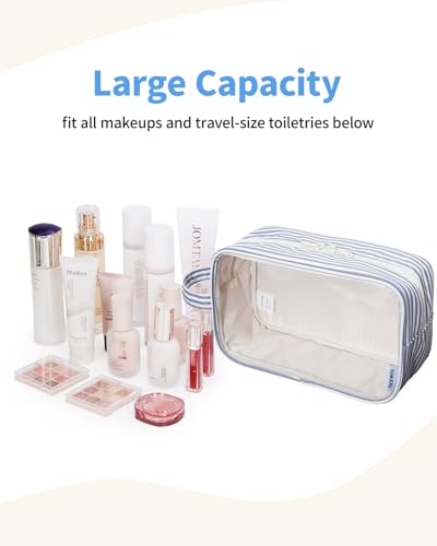 Clear Toiletry Bag for Women (YB-Greyish Blue Stripe)