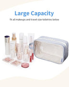 Clear Toiletry Bag for Women (YB-Greyish Blue Stripe)