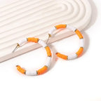 Game Day Earrings Football Baseball Earrings for Women Sports Team Heishi Hoop Earring Football Accessories Outfits Cheer Mom Essentials Fall Sports Must Haves Cheer Gifts (Orange White)