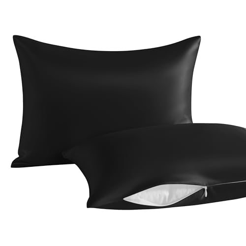 Toddler Pillows with Pillowcases Set (Black (Satin) / 13x18 Inch (Pack of 2))