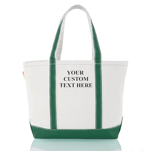 Medium Classic Personalized Monogram Canvas Tote Bag for Women (Emerald)