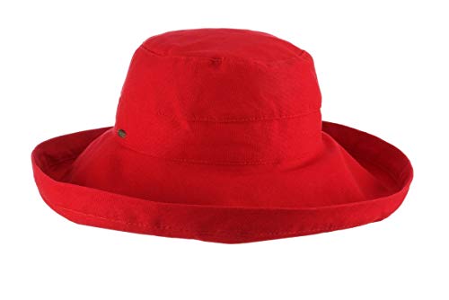 Women's Cotton Hat with Inner Drawstring and Upf 50+ Rating (One Size / Red)
