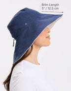Women's Ultra Wide Cotton Linen Hat UPF 50+ (Large-X-Large / Navy / Beige)