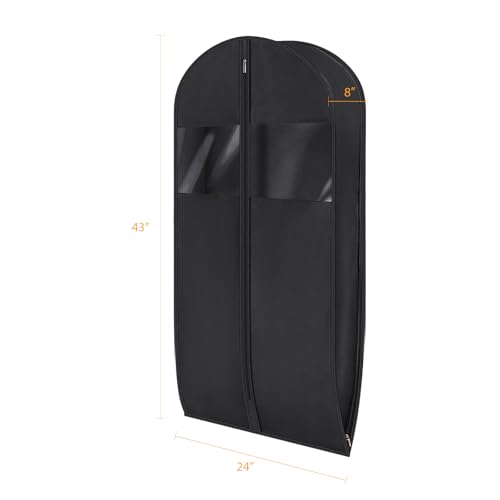 Compression Hanging and Space Saving Garment Bag (Black / 43" - 2pcs(8" Gusseted))