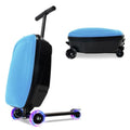 2-in-1 Ride-On Scooter Suitcase for Kids & Adults, 20” Foldable Hardshell Carry-On Luggage for Travel, Lightweight Kids Scooter Bag with Wheels (Blue With LED)