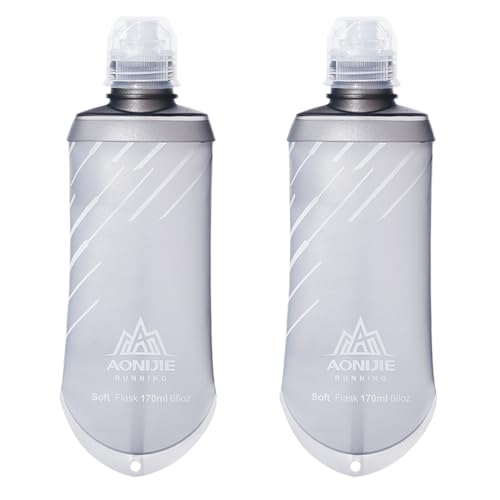 Water Bottles TPU Soft Flasks Collapsible Running Flasks for Hydration Pack Backpack Hiking Cycling (Grey 170ml/5.75oz - Pack of 2 (For gel only))