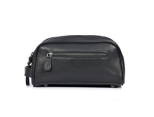 10" Premium Leather Toiletry Travel Pouch With Waterproof Lining (Jade Black)