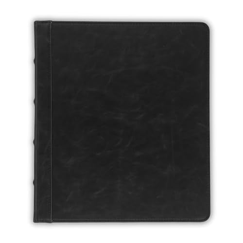 Vintage Leather 3 Ring Binder 0.5 Inch Round Ring (Full Size - No Zipper / 0.5 Inch / Black)