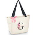 Tote Bag, A-Z Initial Monogrammed Waterproof Tote Bag, Bridesmaid Gifts for Women, Black and Pink (G, Beige) (Beige)
