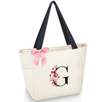 Tote Bag, A-Z Initial Monogrammed Waterproof Tote Bag, Bridesmaid Gifts for Women, Black and Pink (G, Beige) (Beige)